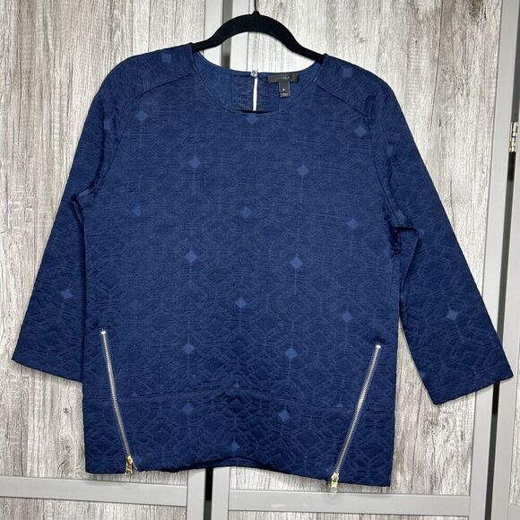 J Crew Tapestry Top Navy Zippers Size 0 - Picture 1 of 8